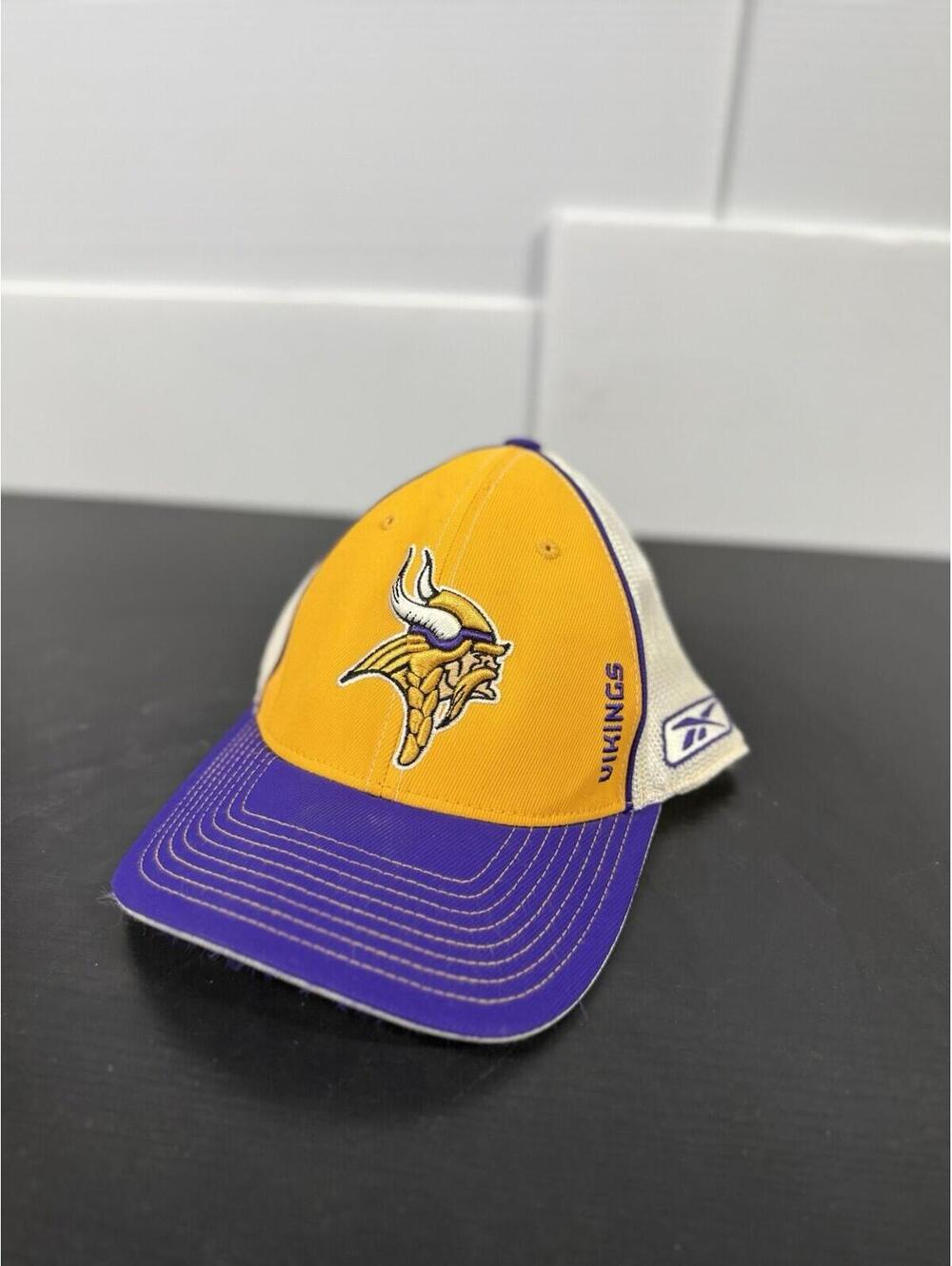 Reebok Minnesota Vikings NFL Authentic Sideline Trucker Hat Purple Gold OSFA